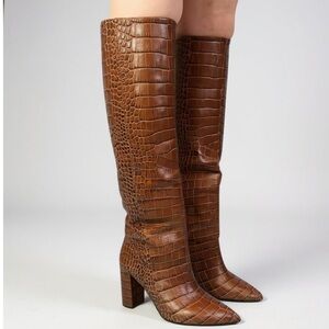 PARIS TEXAS Knee-High Croc-Embossed Leather Boots 37
